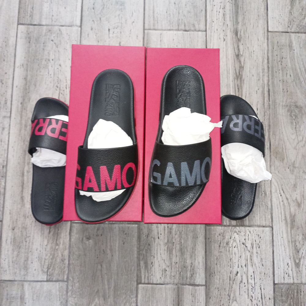 Salvatore Ferragamo Black Slides with Red Detail